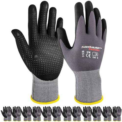 Gasoline Safety Work Gloves Extra Micro-Foam Nitrile Coated-12 Pairs,Endurance Seamless Knit Nylon Spandex,Dots on Palm, Dot Grip Gloves£¬Work Gloves Men and Women (12, XL)