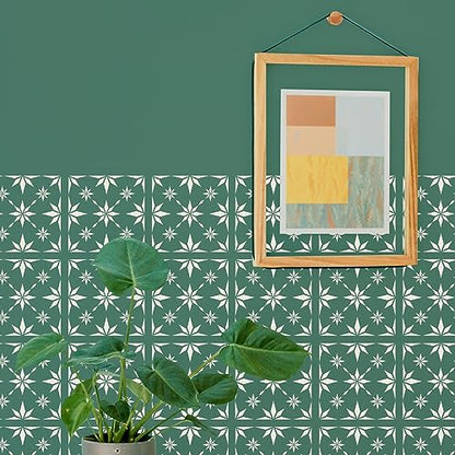 4 Pieces 8 x 8 Inches Wall Stencils Reusable Geometric Floor Tile Stencils for Painting Walls, Tiles, Floors, Concrete Patios, Front Porch, Wood, Furniture, Fabric - Snowflake Pattern