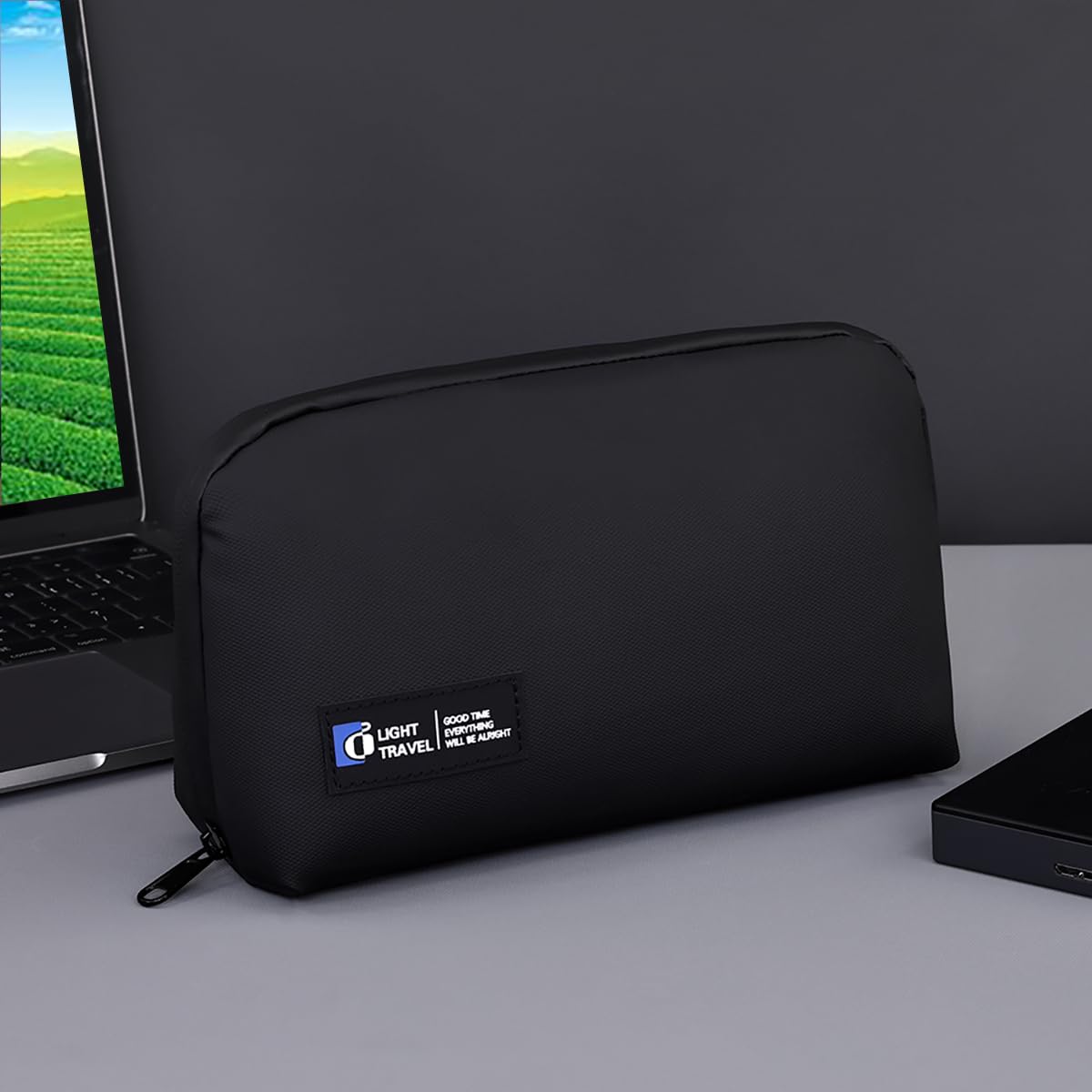 FADASTON Electronics Organizer Bag, Travel Digital Storage Pouch for Cable, Cord, Earphone, USB Flash Drive, Power Bank, Hard Drive, Portable Tech Travel Case with Multi-Compartment (Black)