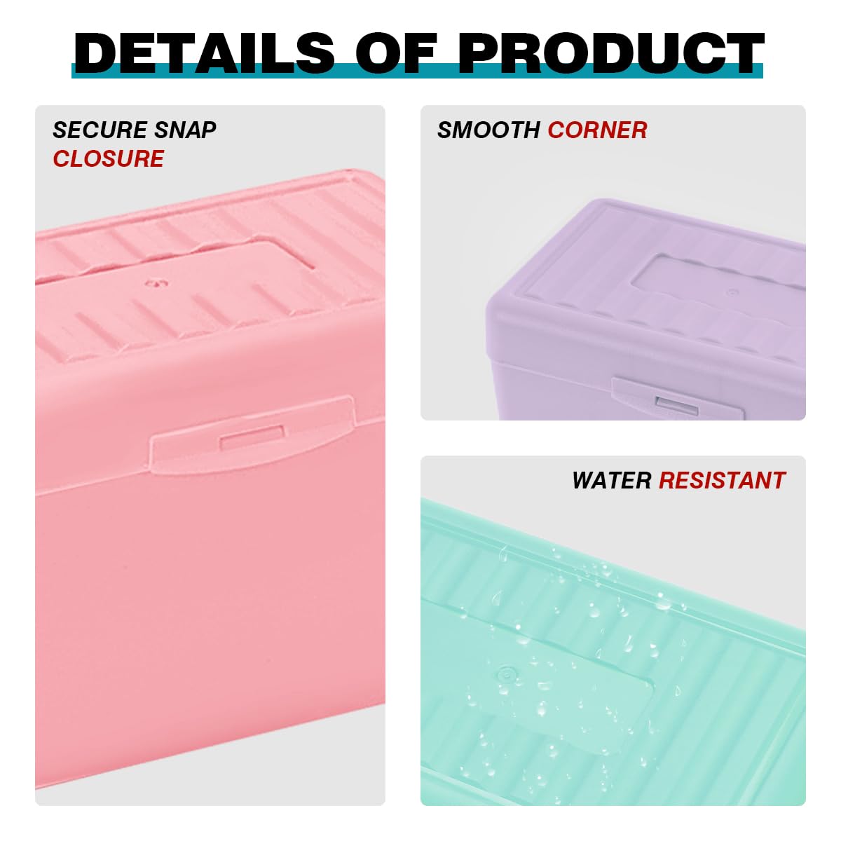 H4D Index Card Holder 3x5, Index Card Box Organizer Case, 3x5 Flash Note Card Holder, 3 Packs (Pastel Colors)