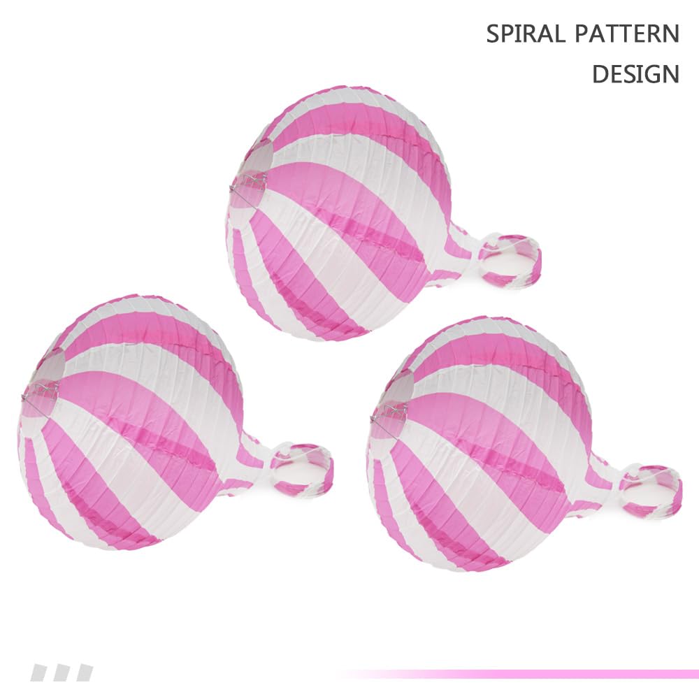 Ruidee 3 Pieces Hanging Hot Air Balloon Paper Lanterns 12 inch Paper Lanterns Set Decoration Ball Lamps for Wedding, Birthday, Anniversary, Christmas (Pink)