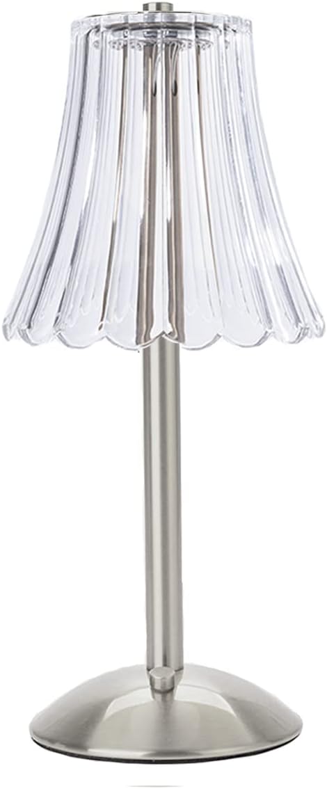 Cordless Table Lamps for Home,Table,Dining Room, Gold Rechargeable Lamps, USB Charge 12'' Tall LED Brass Portable Outdoor Indoor Table Lamp with Built-in Dimmer (Silver-Flower)