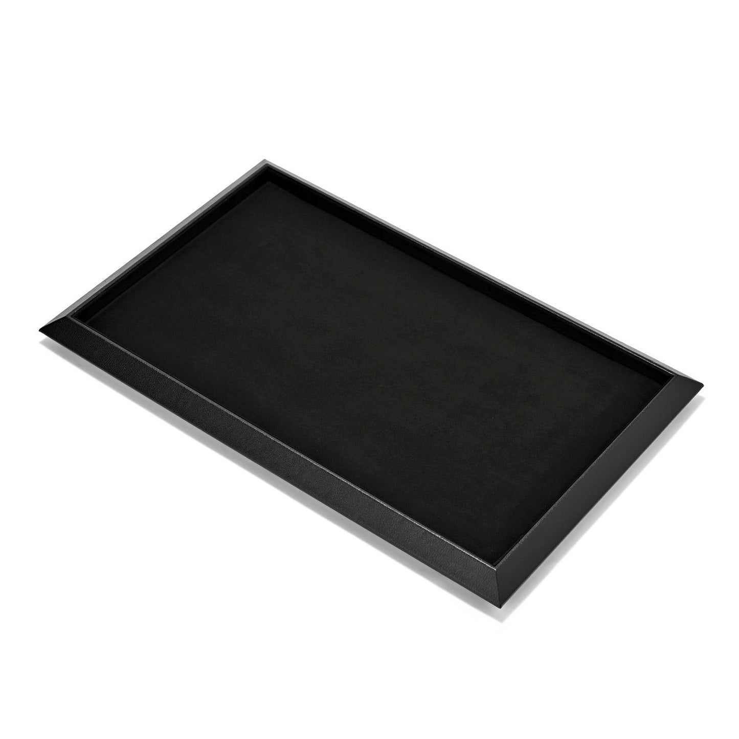 Oirlv Black Leather Jewelry Display Tray with Microfiber Lining, Premium Square Corner Organizer