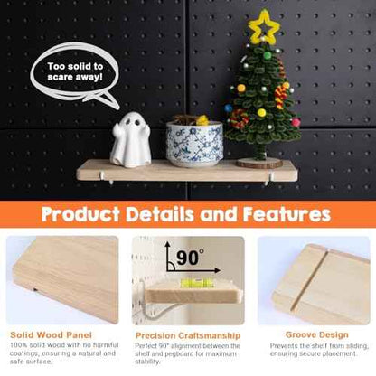 Solid Wood Pegboard Shelf, Pegboard Shelves with Pegboard Hooks, Pegboard Accessories for Craft Room, Garage, Gaming Room, 4 Pack