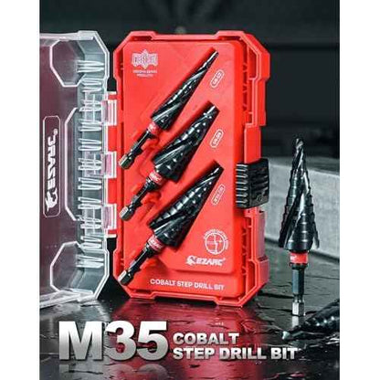 EZARC Step Drill Bit for Metal, M35 Cobalt Unibit Step Drill Bit Set 1/8"-7/8"(3pcs) Wear-Resistant AlTiN Coated, 1/4" Hex Shank for Metal, Stainless Steel, Aluminum, Plastic