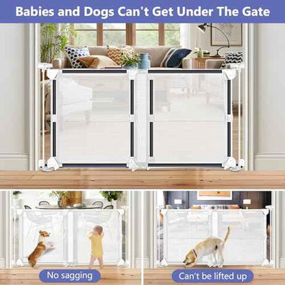 Sliding Baby Gate for Doorways Expandable 32"-55" Wide Adjustable Dog Gate 28 Inch Tall Step Over Pet Gate Indoor Mesh Dog Gate for Doorways Mesh Baby Gate for Stair Outdoor Baby Gate for Deck (White)