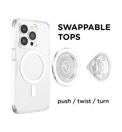 PopSockets Phone Grip for MagSafe with Kickstand, Magnetic Stand, Swappable Top, Secure Hold for iPhone MagSafe Cases, Phone & Tablet Grip - Clear