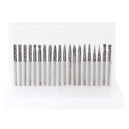 YUFUTOL 20pcs Solid Carbide Burr Set 0.118‘’（3mm）shank Tungsten Carbide Rotary Files Burrs with 3mm Cutting Head diameter Fits Most Rotary Drill Die Grinder for Woodworking,Engraving,Drilling,Carving