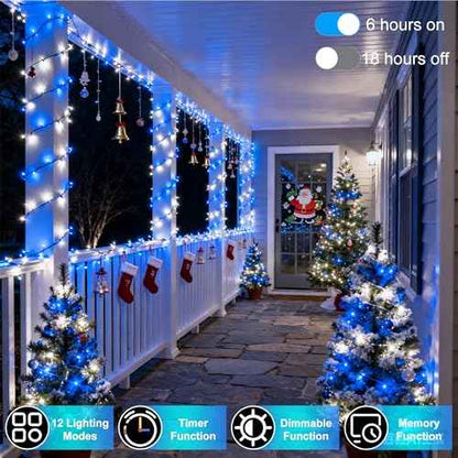 1500 LED 470FT Christmas String Lights Outdoor, 12 Pro Modes and Timer Memory & Brightness, Plug in Waterproof Clear Wire Twinkle Light for for Xmas Yard Tree Wedding Party Decor (Blue & White)