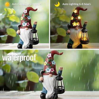 Hide A Key Outside Gnome Figurine Key Hiders Outside Gnome Statues Resin with Solar Light Decorations for Yard Outdoor Garden