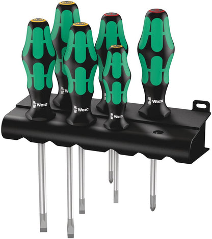 Wera - 5105650001 Kraftform Plus 334/6 Screwdriver Set with Rack and Lasertip, 6-Pieces, Multicolor, Slotted: 6.5x150mm, 3x80mm, 4x100mm, 5.5x125. Phillips: PH1x80, PH2x100