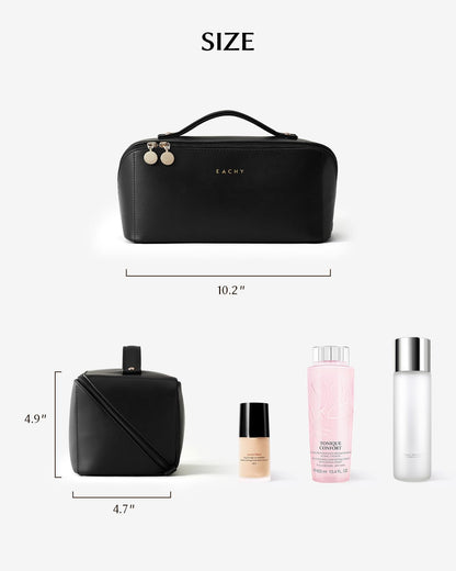 EACHY Travel Makeup Bag, Large Capacity Cosmetic Bags for Women, Waterproof Portable Open Flat Toiletry Bag Make up Bag with Divider and Handle, Gifts for Women