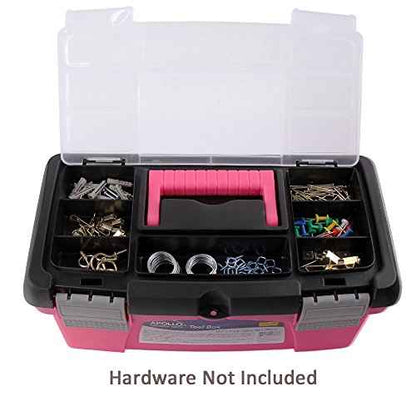 Apollo Tools Set of 3 Pink Stackable Tool Boxes with Top Compartment and Removable Trays for Crafts, Tool Storage - Pink Ribbon - DT5005P