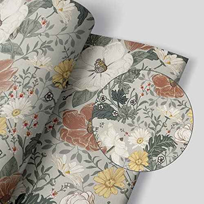 GLOW4U Peel and Stick Vintage Floral Contact Paper Wallpaper for Cabinets Walls Shelves Drawer Arts Crafts Decal 17.7X117 Inches