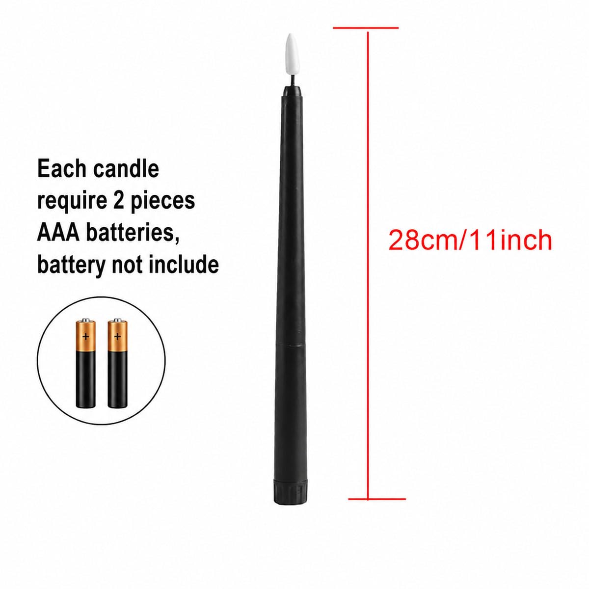 Datomarry Pack of 12 Black Body Flickering Flameless Taper Candles,11 inch Warm White Glow Plastic Battery Powered Realistic Christmas Candles Lights