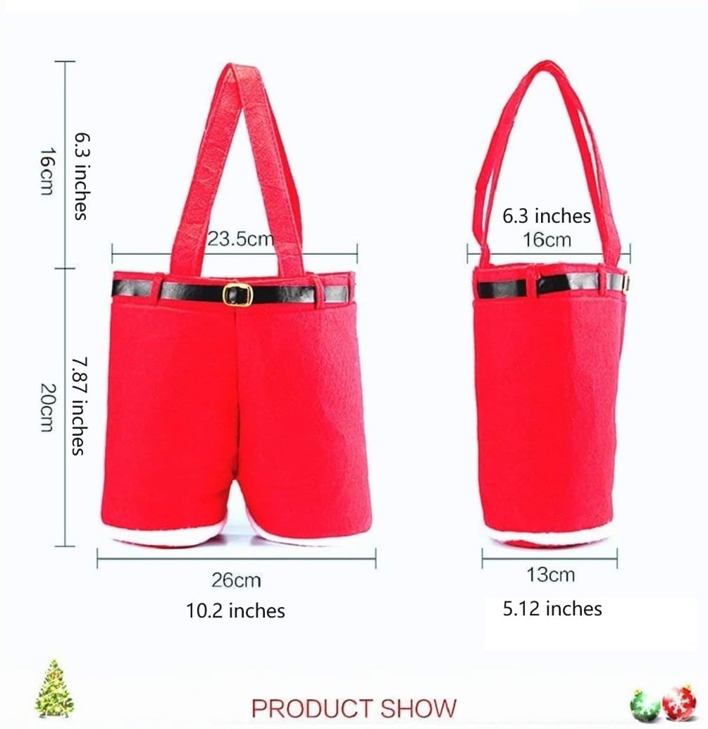 Homecube Large Size Christmas Candy Bag Wine Holders Santa Pants Gift and Treat Bags with Handle Portable Candy Gift Baskets Gift Wrap for Wedding, Pack of 6 (10" L x 15" H)