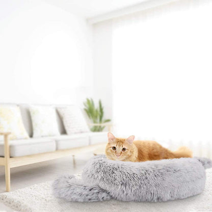Wuudi Pet Cat Bed Dog Bed Cat Cave Cat House Plush Doughnut Cat Sofa Dog Sofa Washable Non-Slip Suitable for Cats and Dogs 55 cm (Grey)
