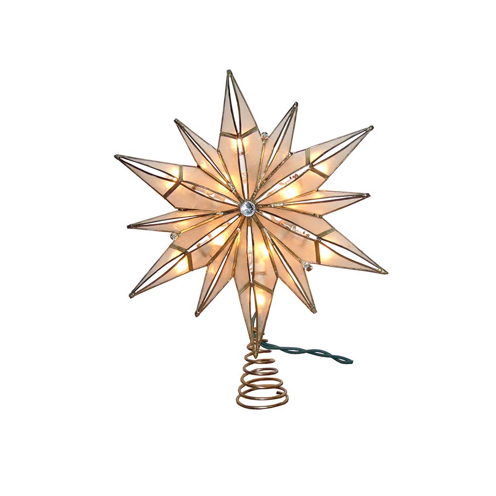 Kurt Adler 10-Light 12-Point Capiz Star and Center Gem Treetop