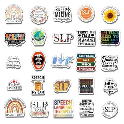 Pack 50 Pcs SLP Speech Language Pathology Stickers for Water Bottles Waterproof Laptop Luggage Helmet Computer Teens Adults Girls Aesthetic Funny Sticker Packs Small Vinyl Decals