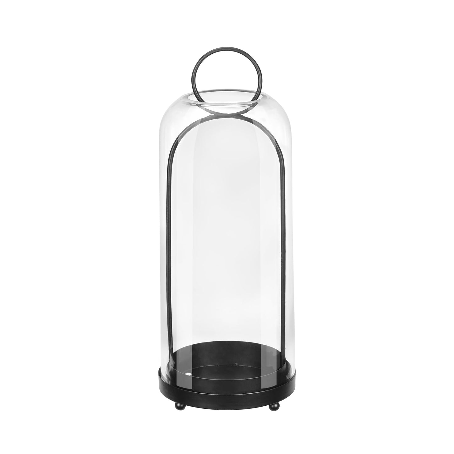 Twakutwaku 20" High Versatile Modern Metal Hurricane Lantern with Handmade Sturdy Glass Dome in Black for Pillar Candle & Plants, Industrial, Farmhouse, Shabby Chic (Black, 7.5"x20")