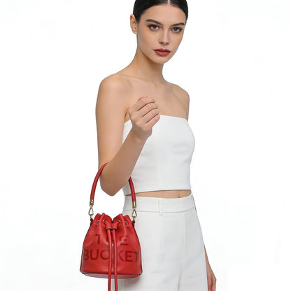 Bucket Bags and Purses For Women Small Drawstring Handbags Hobo Purse (Red)