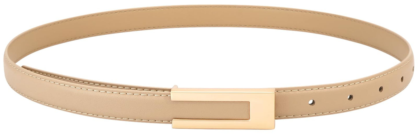 BAOKELAN Women Leather Belt Skinny Waist Belts for Dress Thin Waist Belt with Gold Buckle for Jeans Pants Apricot 120CM/47.2IN