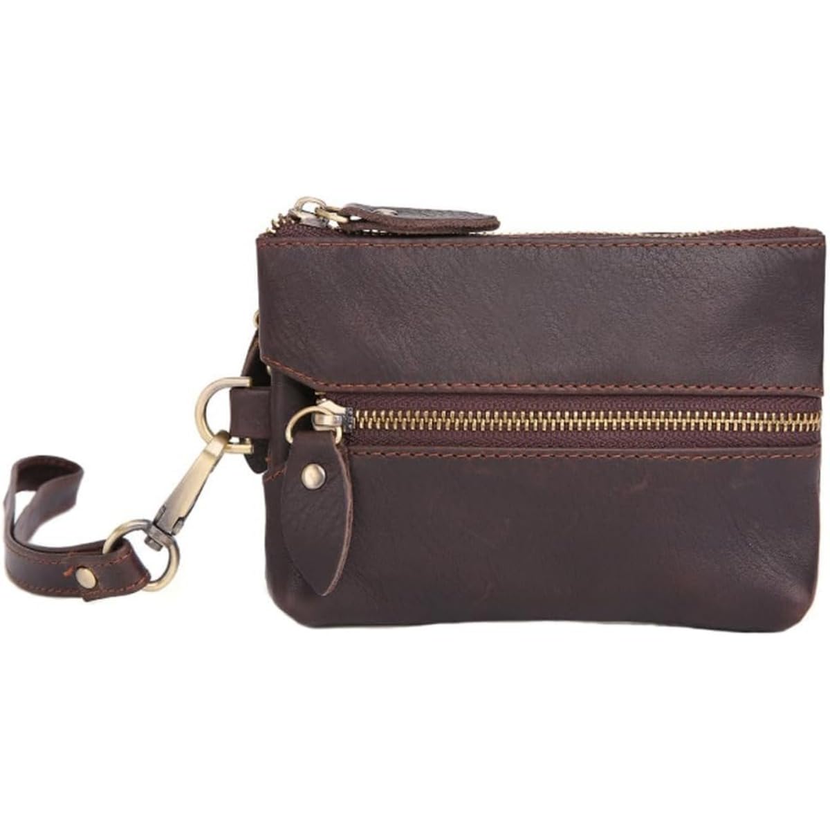 ZYLOXAR Genuine Leather Wallet Zipper Coin Purse with Keychain Wrist Bag Hand Bag Organizer Card Case Storage for Men (Brown)