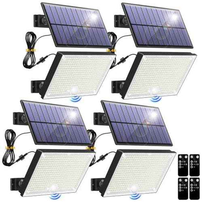 400LED Solar Lights Outdoor,3 Modes & Remote Control Motion Sensor Outdoor Light,IP67 Waterproof Solar Flood Lights for Garden, Garage, Patio, Pathway (4 Pack)