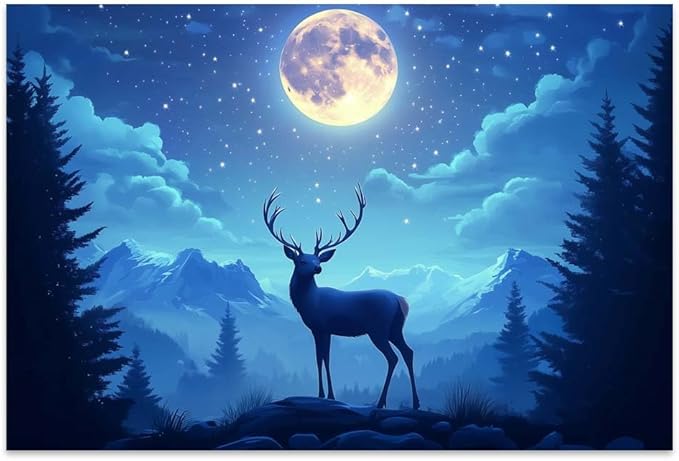 Yesad Deer Wall Art, Christmas Canvas Wall Art, Animal Picture Artwork Aesthetic Poster Prints Wall Décor for Farmhouse Living Room, Bedroom, Office (Unframed,18”x12”,Deer4)