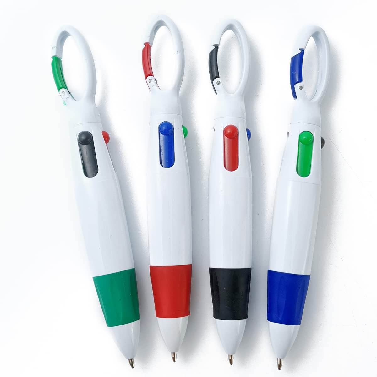 NSBELL 24PCS Plastic Carabiner Shuttle Pens 4-in-1 Retractable Ballpoint Pens Multicolor Pens with Buckle Keychain on Top for Office School Supplies Students Children Gift
