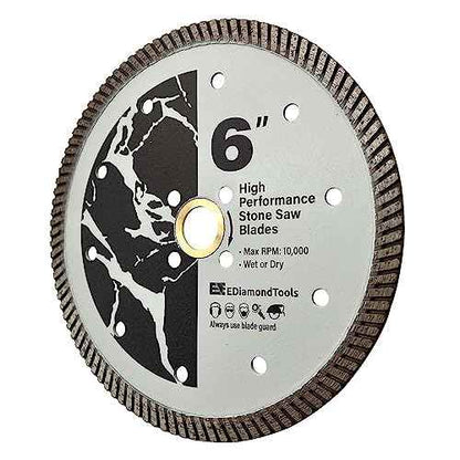 6" High Performance Diamond Saw Blades for Granite, Quartz, and Other Engineered Stones, Wet or Dry, 7/8"-5/8" Arbor