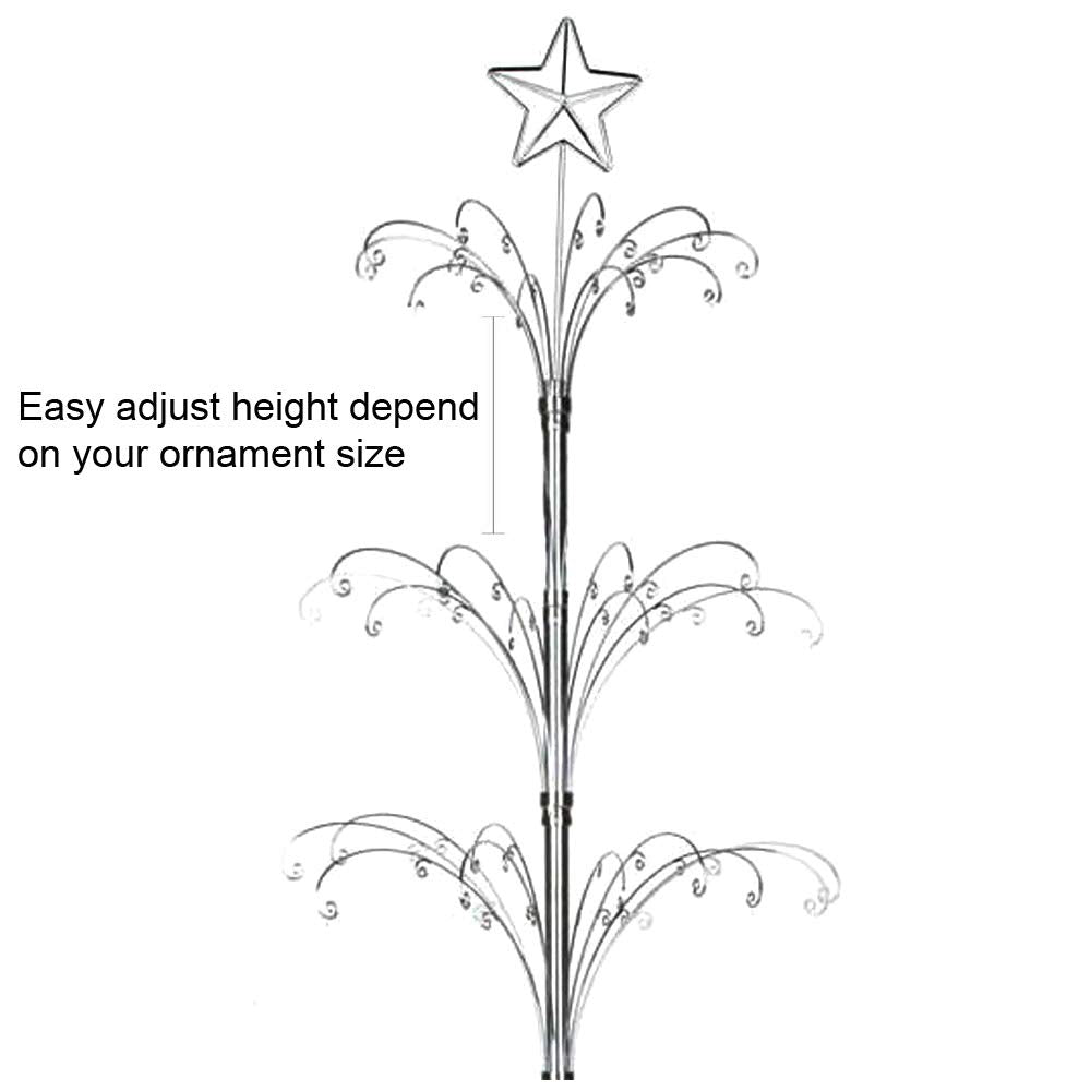 HOHIYA 74” Rotating Ornament Display Tree with 90 Hooks Heavy Duty Metal Christmas Ornament Stand Chrome Silver Holiday Display Rack Christmas Tree Alternative