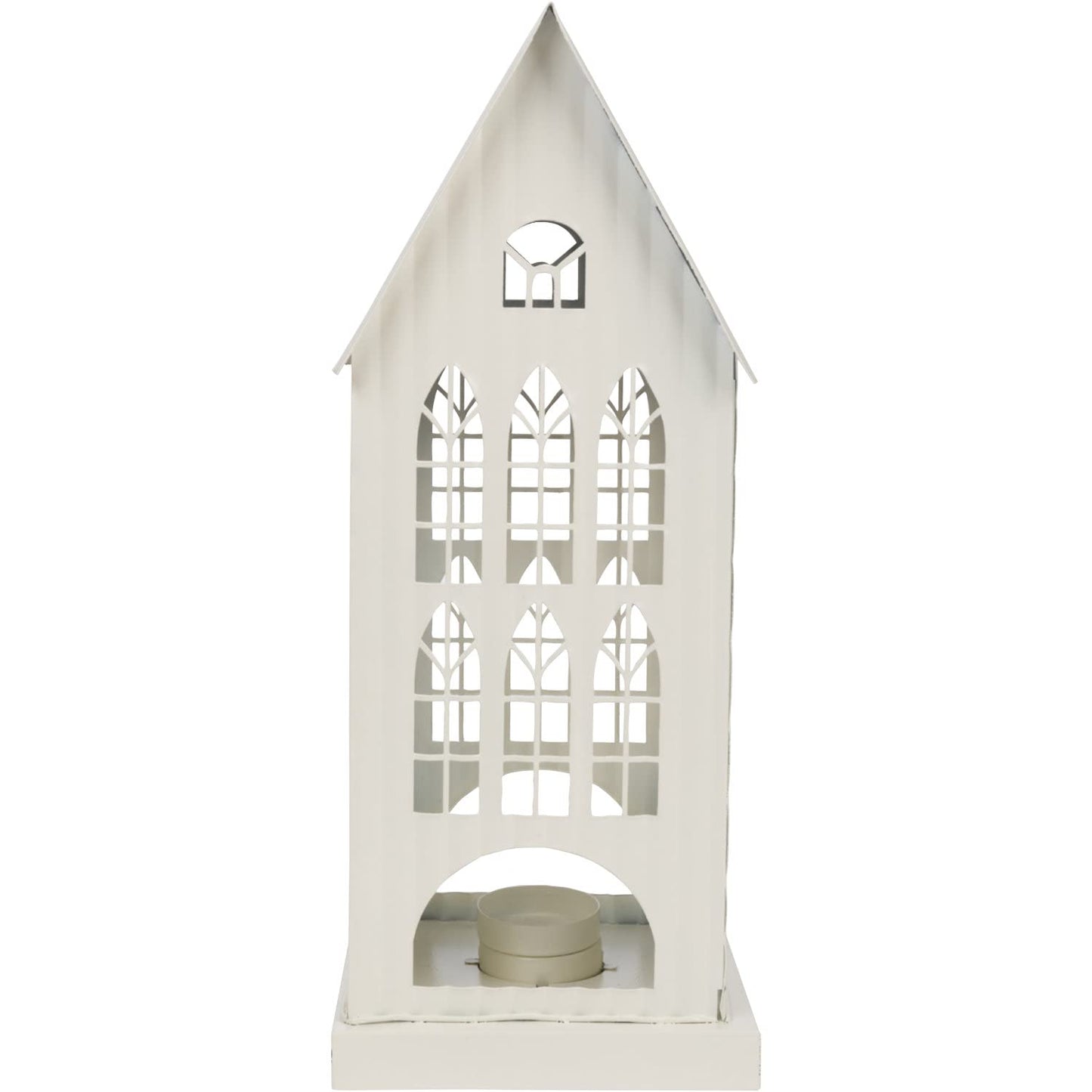 Orchid & Ivy 12.5-Inch Tall Rustic White Galvanized Metal Decorative Tin House Candle Holder Country Farmhouse Tabletop Mantel Shelf Tea Light Lantern Indoor Outdoor Home Decor