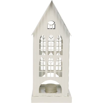 Orchid & Ivy 12.5-Inch Tall Rustic White Galvanized Metal Decorative Tin House Candle Holder Country Farmhouse Tabletop Mantel Shelf Tea Light Lantern Indoor Outdoor Home Decor
