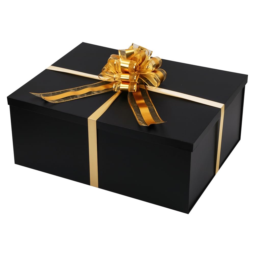 UoeRing Black Extra Large Gift Box 1Pcs 22x17x9 inch,luxury Gift Box with Lid for Presents Birthday Christmas Valentine's Day (Contain Pull Bows,Card,Envelope,Filler)