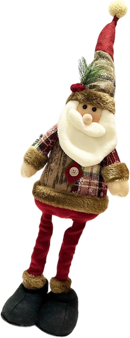 JoyParcel Christmas Standing Santa Figurine Plush Doll with Extendable Legs, Large Xmas Tabletop Shelf Mantel Home Decor, Indoor Holiday Decoration Gift