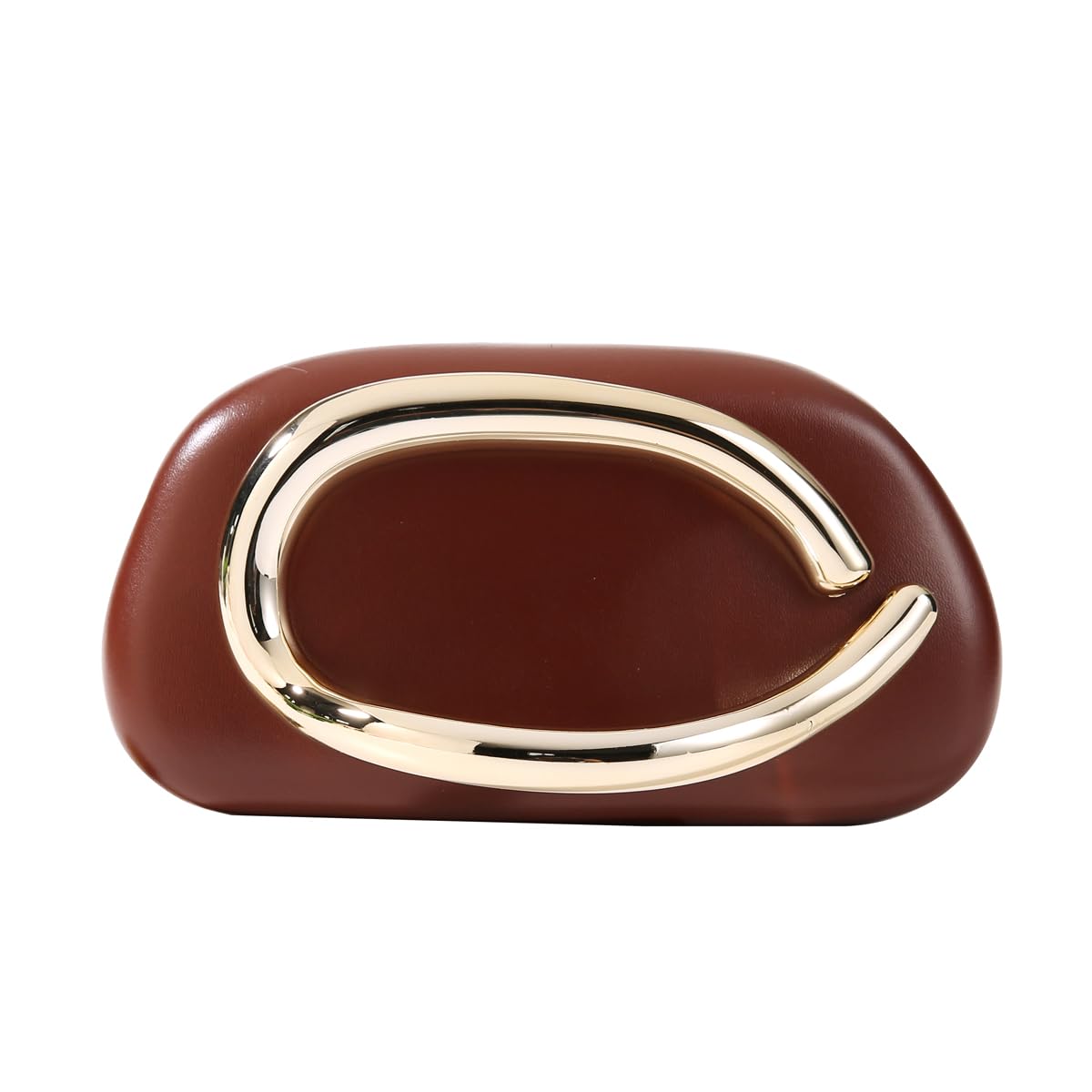 Dreubea Minimalist Gold-Tone Art Deco Clutch Bag – Elegant Metallic Accent Evening Handbag Purse for Women Coffee