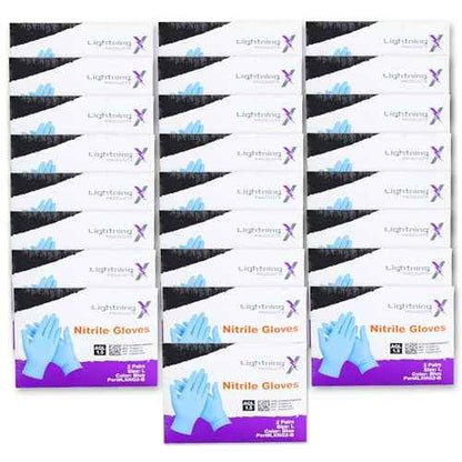 Lightning X Products Blue Nitrile Glove Pairs, Individually Packed, 100 Gloves, 50 Pairs, 25 Carded Packs of 2 Pairs - Large