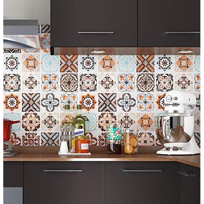 Livelynine Peel and Stick Wallpaper Tile Stickers Moroccan Tile Contact Paper Waterproof Wall Tiles for Bathroom Self Adhesive Wall Paper for Kitchen Walls Removable Vinyl Flooring Roll 15.8x78.8