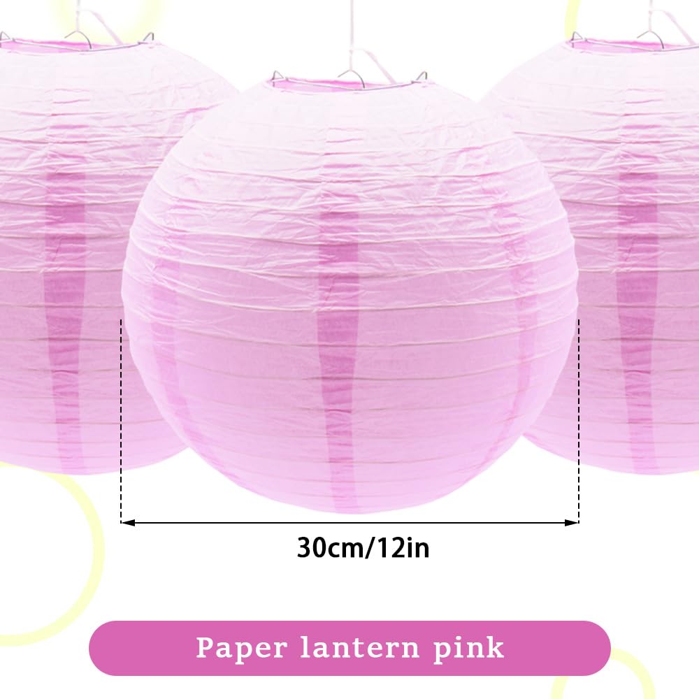 Ruidee 6Pcs Paper Lanterns Decorative Round Hanging Paper Lanterns for Birthday, Wedding, Christmas Xmas, Bridal, Home Decor, Party Decoration（12in/Pink）
