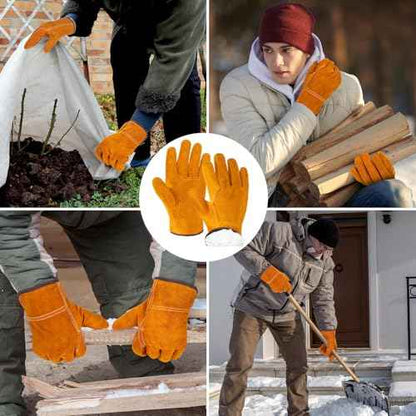 Lasnten 6 Pairs Winter Cowhide Leather Work Gloves Thick Thermal Imitation Lambswool Extra Grip Flexible Warm for Working in Cold Weather for Men