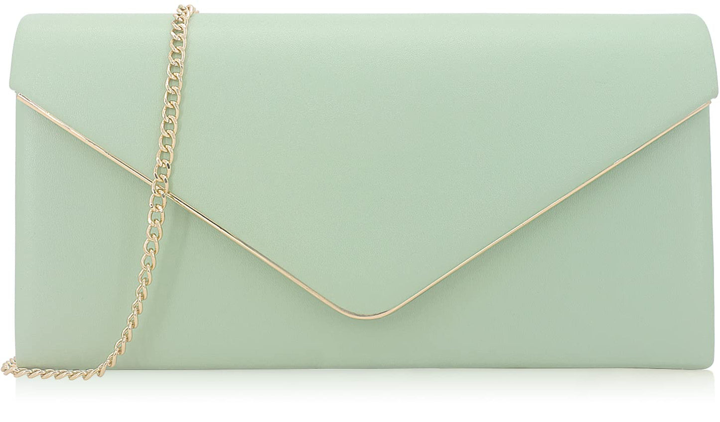Vegan Leather Envelope Clutch Bag Classic Dressy Purse Foldover Evening Handbag Mint
