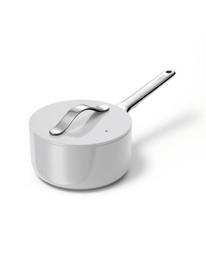 Caraway Nonstick Ceramic Sauce Pan with Lid (1.75 qt) - Non Toxic, PTFE & PFOA Free - Oven Safe & Compatible with All Stovetops (Gas, Electric & Induction) - Gray