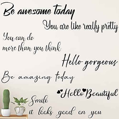 7 Pieces Inspirational Quote Mirror Decals Vinyl Wall Art Be Amazing Today Be Awesome Today Hello Gorgeous Hello Beautiful Decals Motivational Quote Wall Stickers for Bedroom Living Room Decoration