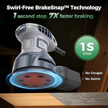 5-Inch Random Orbital Sander with Brake, 3.0AMP Electric Palm Sander 6 Variable Speed, 13000RPM Power Sander with 15pcs Sandpapers, ZeroDust & Vacuum Attach Collection System for Woodworking Sanding