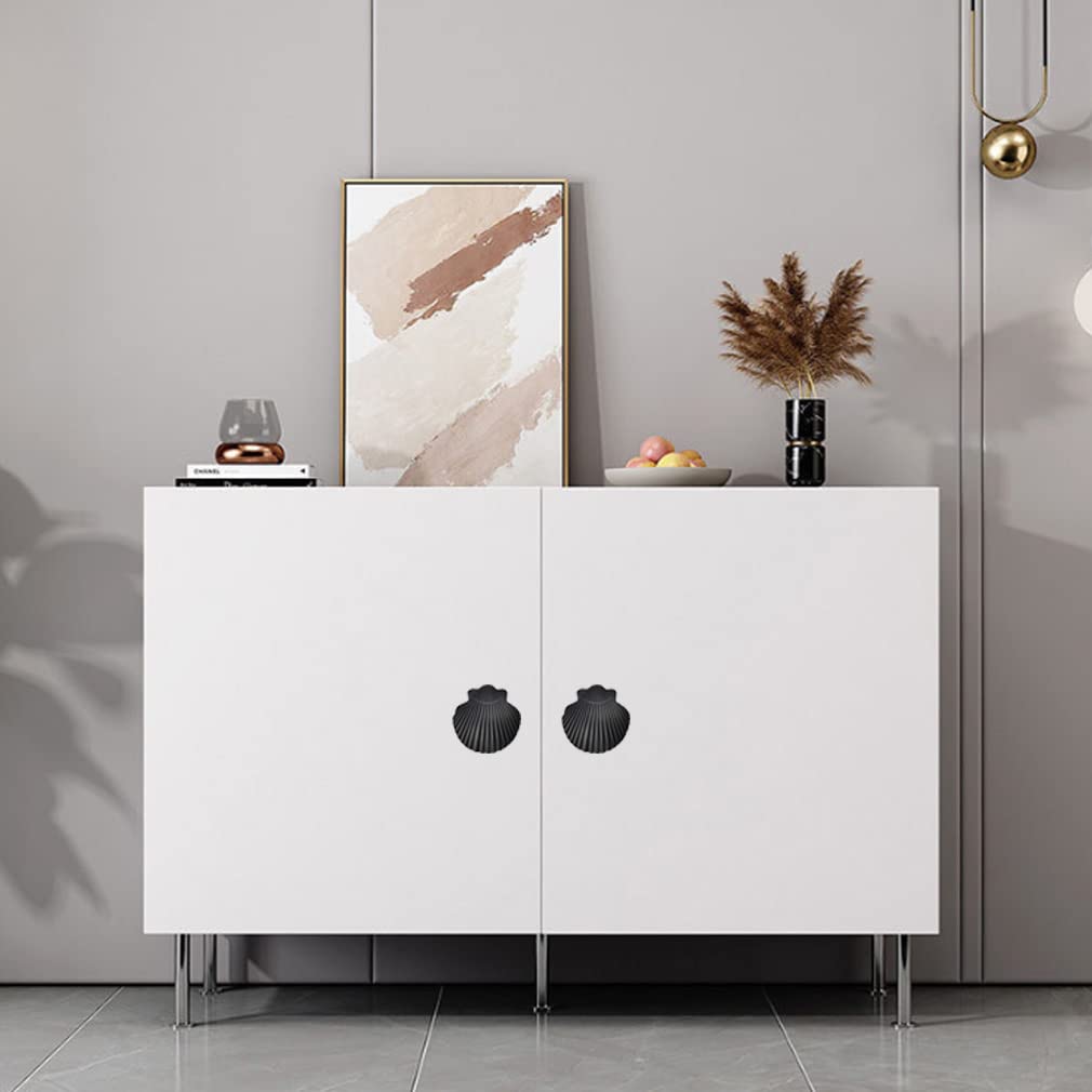brandname Laide Seashell Drawer Pulls Handles Zinc Alloy for Kitchen Cabinet Dresser Cupboard Wardrobe Beach Ocean Theme Knobs Hardware Decoration 4 Pieces (Black)
