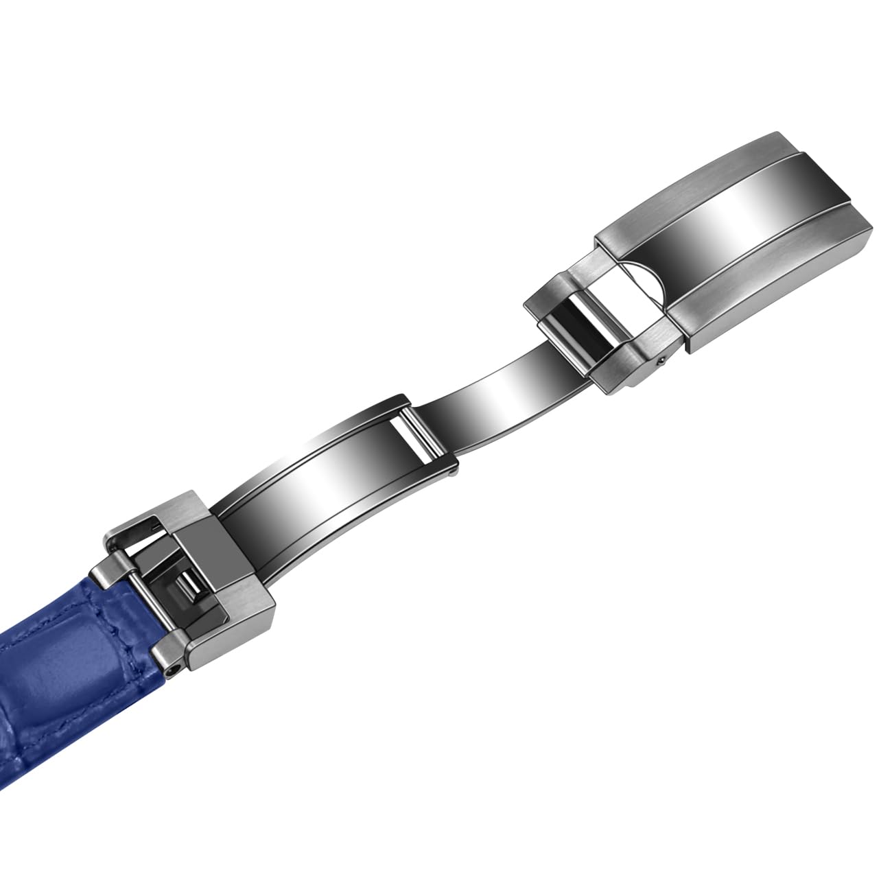 Juntan 20mm Leather Watch Band for Men Women, Premium Calfskin Genuine Leather Watch Strap Replacement Bands Straps Blue with Oyster Perpetual Deployment Clasp