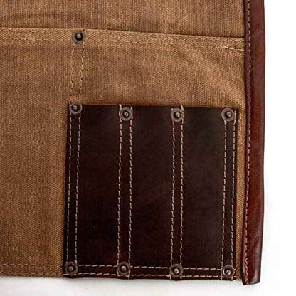 Luchuan Waterproof Waxed Canvas Tool Apron With the Adjustable Genuine Leather Belt (Khaki)