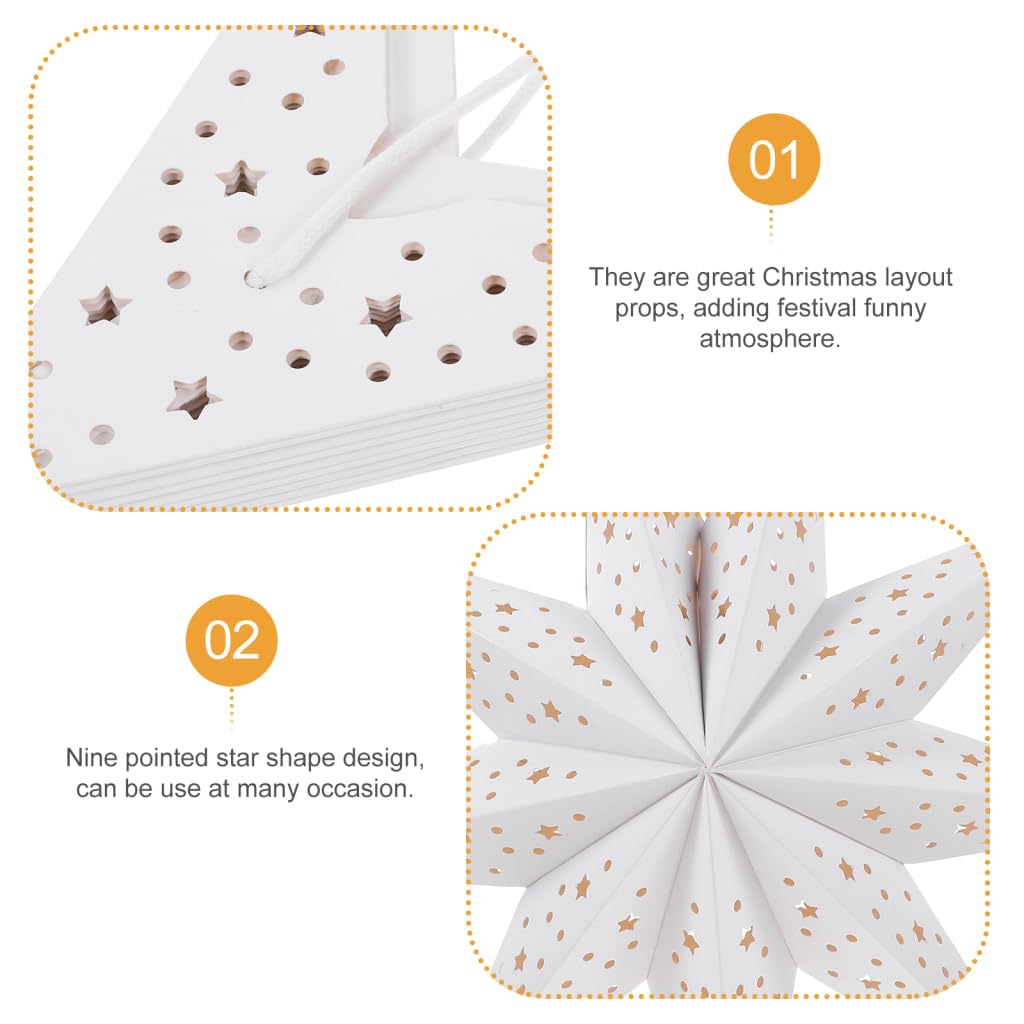 OSALADI 3Pcs Paper Star Lantern Lampshade 9 Pointed Star Hanging Decorations for Christmas New Year Wedding Party Holiday Birthday, 13.78 x 13.78 x 5.12 Inch