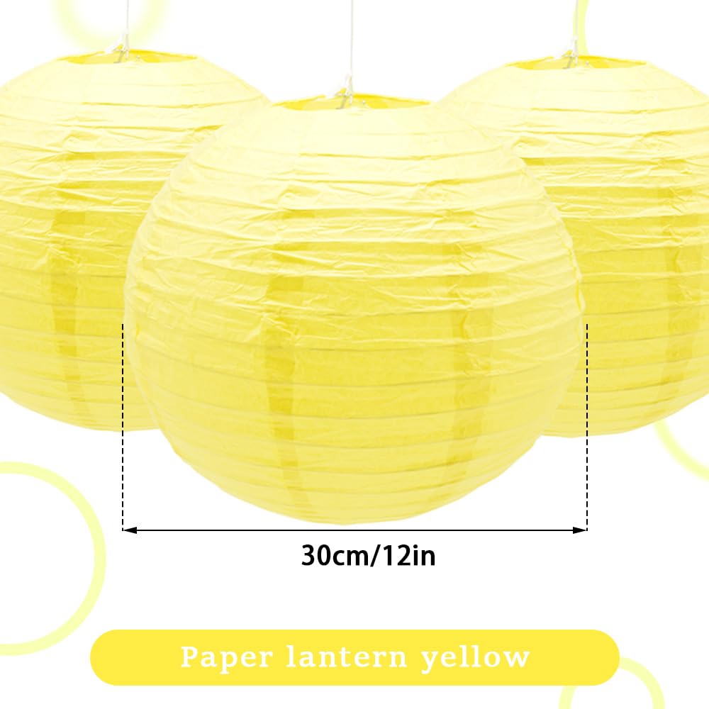 Ruidee 6Pcs Paper Lanterns Decorative Round Hanging Paper Lanterns for Birthday, Wedding, Christmas Xmas, Bridal, Home Decor, Party Decoration（12in/Yellow）
